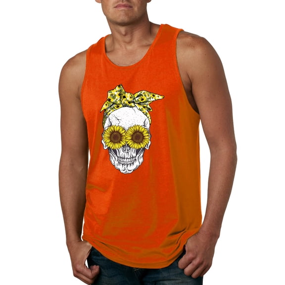 Skull Sunflower Skeleton Bandana Inspirational/Christian Mens Graphic Tank Top, Orange, Medium