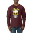 thumbnail image 1 of Skull Sunflower Skeleton Bandana Inspirational/Christian Mens Long Sleeve Shirt, Maroon, Large, 1 of 3
