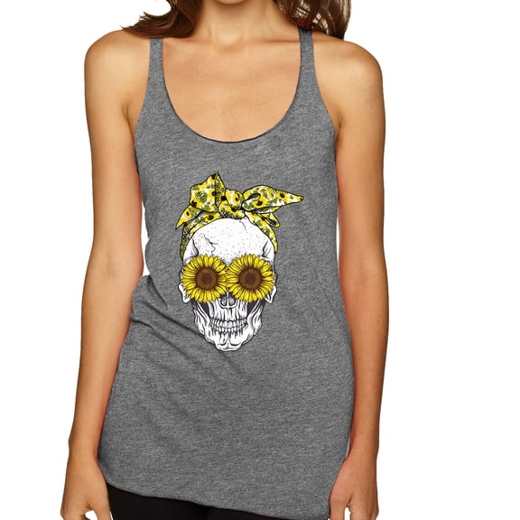 Skull Sunflower Skeleton Bandana Inspirational/Christian Tri-Blend Racerback Tank Top, Premium Heather, Small