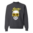 thumbnail image 1 of Skull Sunflower Skeleton Bandana Inspirational/Christian Unisex Crewneck Graphic Sweatshirt, Charcoal, X-Large, 1 of 3