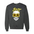 thumbnail image 1 of Skull Sunflower Skeleton Bandana Inspirational/Christian Unisex Crewneck Graphic Sweatshirt, Heather Black, 3XL, 1 of 3