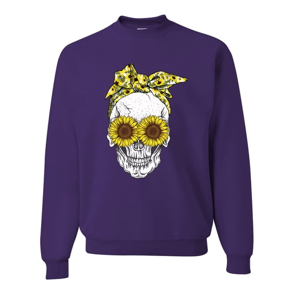 Skull Sunflower Skeleton Bandana Inspirational/Christian Unisex Crewneck Graphic Sweatshirt, Purple, 2XL