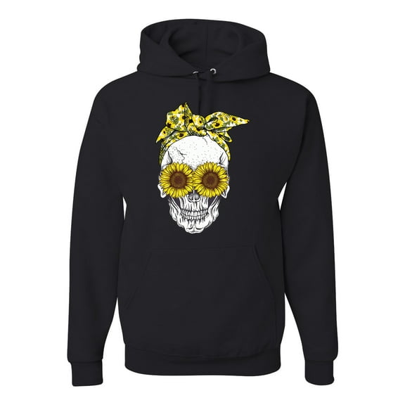 Skull Sunflower Skeleton Bandana Inspirational/Christian Unisex Graphic Hoodie Sweatshirt, Black, Small