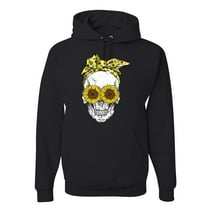 Skull Sunflower Skeleton Bandana Inspirational/Christian Unisex Graphic Hoodie Sweatshirt, Black, Small