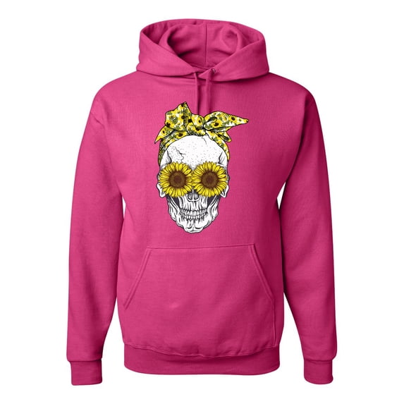 Skull Sunflower Skeleton Bandana Inspirational/Christian Unisex Graphic Hoodie Sweatshirt, Fuschia, 3XL