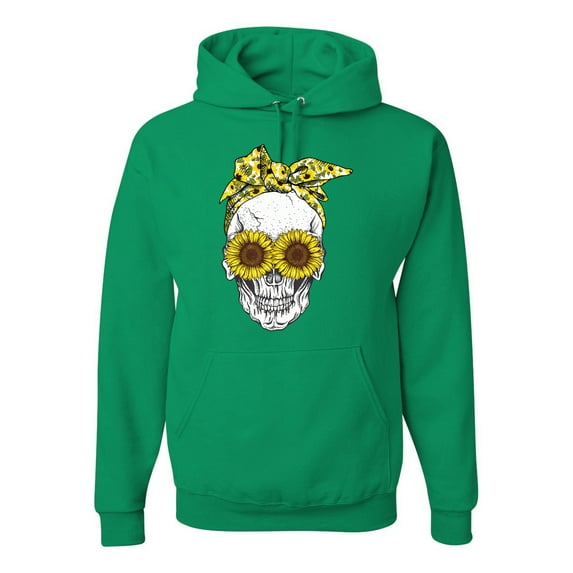 Skull Sunflower Skeleton Bandana Inspirational/Christian Unisex Graphic Hoodie Sweatshirt, Kelly, Medium