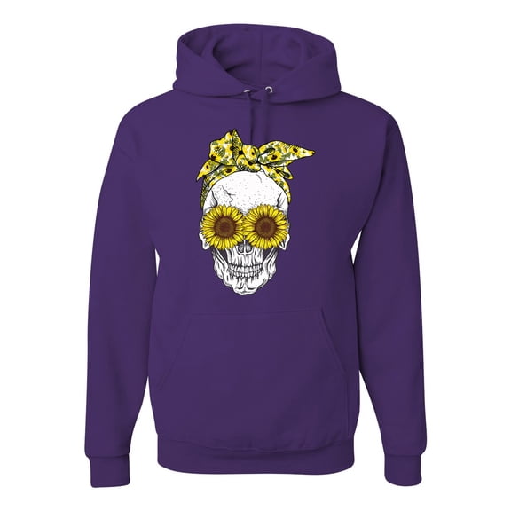 Skull Sunflower Skeleton Bandana Inspirational/Christian Unisex Graphic Hoodie Sweatshirt, Purple, Medium