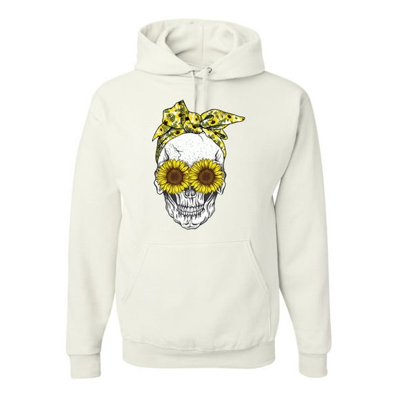 Skull Sunflower Skeleton Bandana Inspirational/Christian Unisex Graphic Hoodie Sweatshirt, White, Small