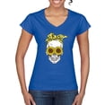thumbnail image 1 of Skull Sunflower Skeleton Bandana Inspirational/Christian Womenâ€™s Standard V-Neck Tee, Royal, Small, 1 of 3