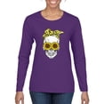 thumbnail image 1 of Skull Sunflower Skeleton Bandana Inspirational/Christian Womens Graphic Long Sleeve T-Shirt, Purple, X-Large, 1 of 3