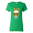 thumbnail image 1 of Skull Sunflower Skeleton Bandana Inspirational/Christian Womens Graphic T-Shirt, Kelly, 3XL, 1 of 3