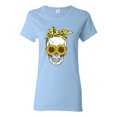 thumbnail image 1 of Skull Sunflower Skeleton Bandana Inspirational/Christian Womens Graphic T-Shirt, Light Blue, Medium, 1 of 3