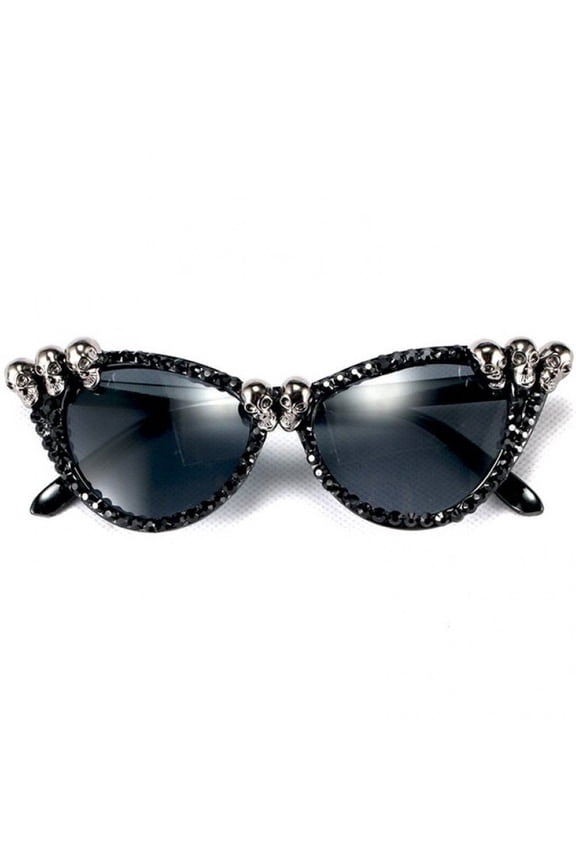 Skull Sunglasses, Gothic Cat Eye Sun Glasses with Skull Details, Novelty Punk Shades for Women