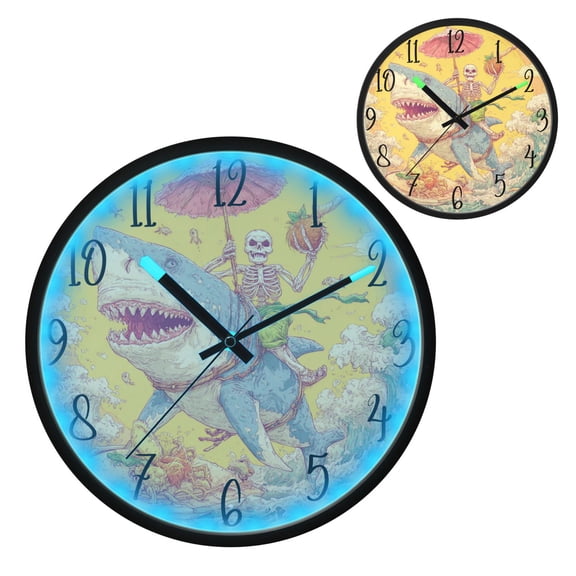 Skull Surfing Luminous Wall Clock with Sound-Activated LED 12-Inch Silent Acrylic Timepiece for Bedroom Livingroom or Office