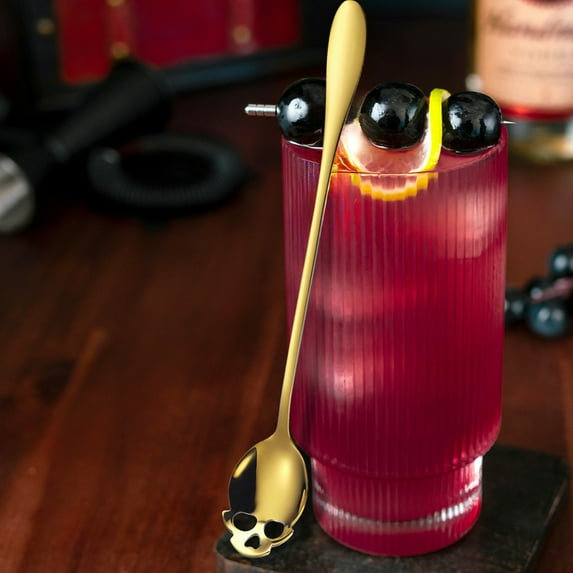 Skull Swizzle Stick Bar Spoon,Stainless Steel Skull Sugar Spoon, Dessert Tea Coffee Stirring Spoon,Reusable Mixing Spoon,Coffee Stirrer for Bar Home Halloween Party Stirring Cocktail Beverage Drinks