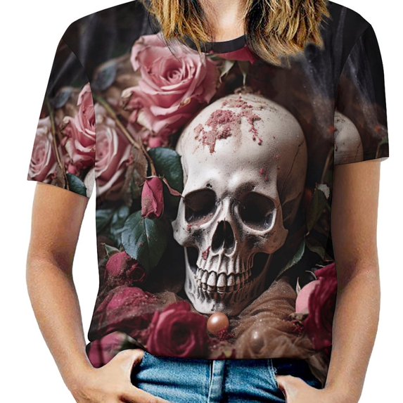 Skull T-Shirt O Neck Oversize T-Shirts Short Sleeve Classic Tees Women Summer Graphic Tops