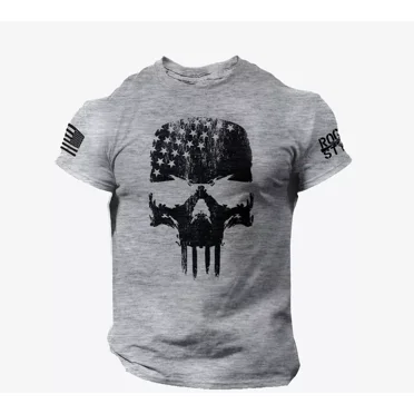 Skull T-Shirt USA Warrior Flag Distressed Military