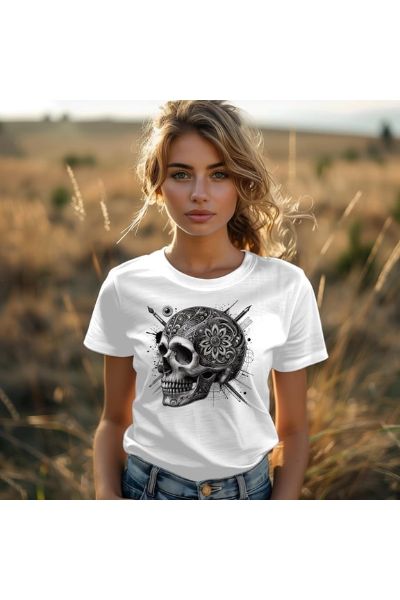 Skull T Shirt With Mandala Engraving. Awesome Engraved Skull Shirt | Mandala Skull Design