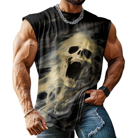 Skull Tank Tops for Men Skull Crew Neck Casual Sleeveless Shirts Horror Graphic Tank Tops for Workout