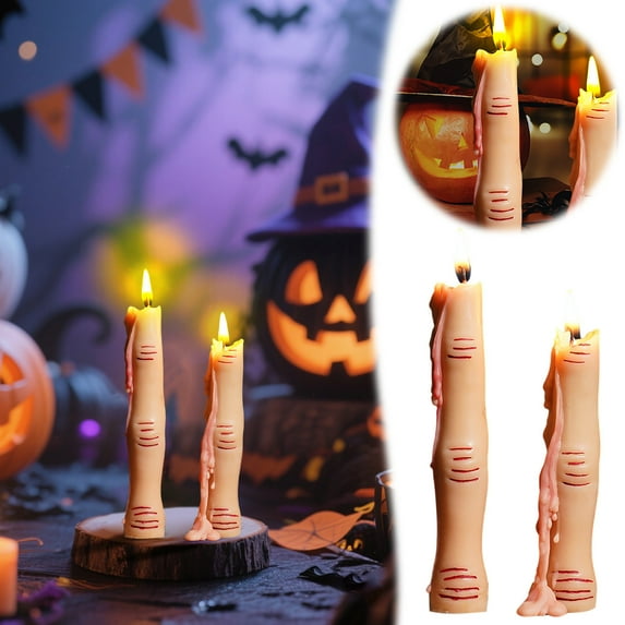 Skull Taper Candles Set - Halloween Candlesticks for Table Decor, Unscented Dripless Tapered Candles for Spooky Indoor Lighting & Centerpieces