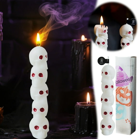 Skull Taper Candles Set - Halloween Candlesticks for Table Decor, Unscented Dripless Tapered Candles for Spooky Indoor Lighting & Centerpieces