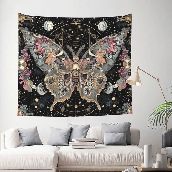Skull Tapestry Butterfly Floral Tapestries Wall Hanging Moth Tapestry Moon and Stars Tapestry for Bedroom (40 X 30 Inches)