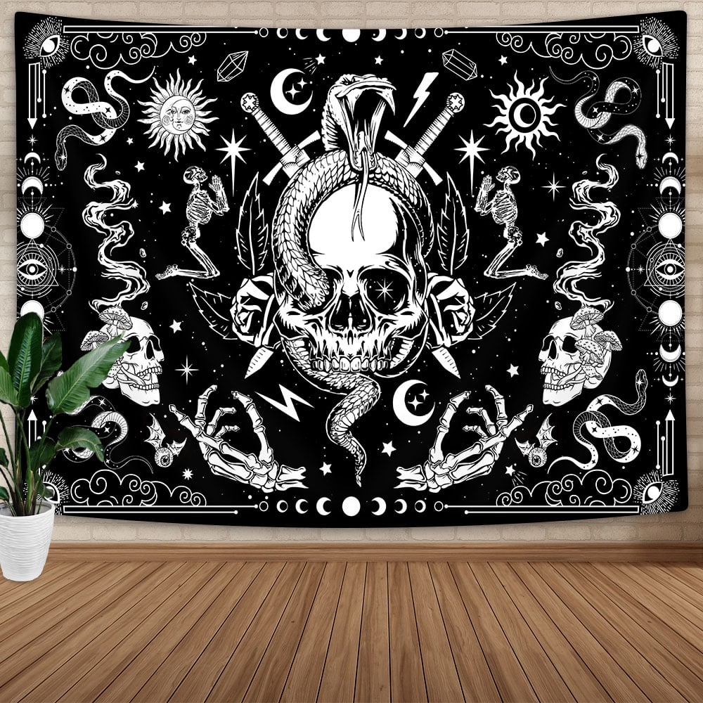 Skull Tapestry Gothic Tapestry Black and White Tapestry for Bedroom Men