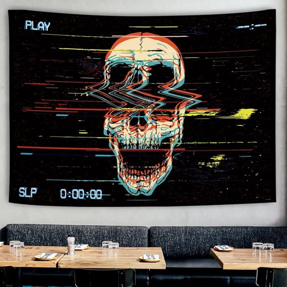 Skull Tapestry Wall Hanging Small Gothic Skeleton Design Custom Printed Fabric for Bedroom Dorm Classroom Office Party Backdrop 28 x 40 Inch Black