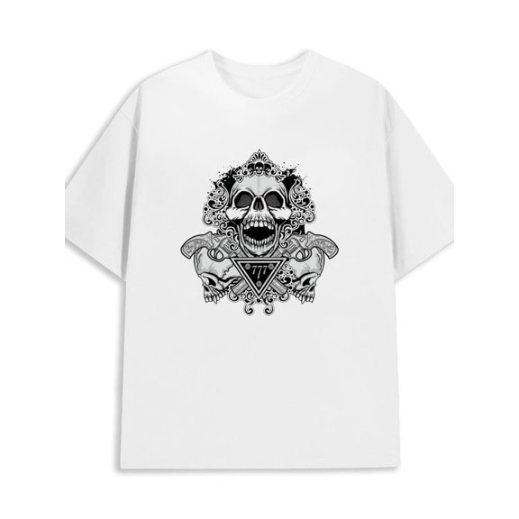 Greenink Skull Tattoo Tee for men 180G 100% Cotton white Original Unisex Shirt Cotton tshirts Trendy Unisex Shirt Cotton tshirts Vintage Unisex Shirt Crewneck tshirts