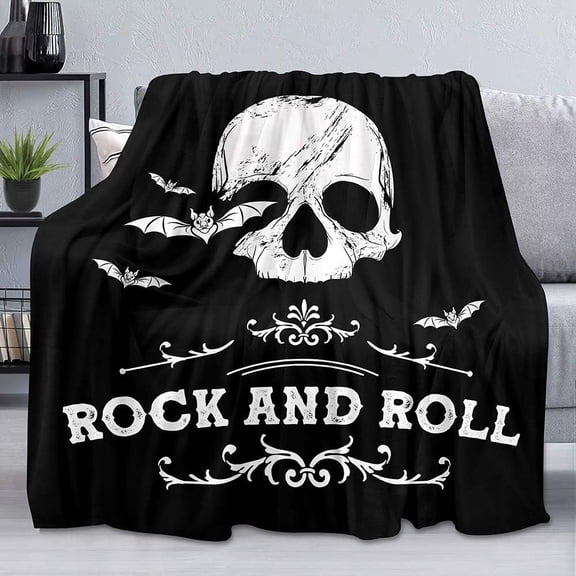 Skull Throw Blanket, Black Blanket, Goth Bat Skeleton Blanket, Gothic Halloween Blanket, Cozy Warm Soft Lightweight Fluffy Fuzzy Plush Flannel Fleece Blanket for Couch, Sofa, 30"x40"(Baby)