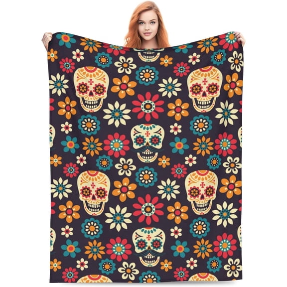 Skull Throw Blanket Mexican Sugar Skulls Blanket Home Decor Perfect for Couch Sofa Couch Living Room Bed Camping Travel Blankets All Season Microfiber 40"x50" Skull Gifts for Women Men Adults Kids