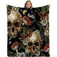 thumbnail image 1 of Skull Throw Blanket, Red Mushroom Blanket, Moth Daisy Floral Green Botanical Gothic Skeleton Blanket, Cozy Warm Lightweight Soft Fuzzy Plush Flannel Fleece Blanket for Couch, Sofa, 50"x60", 1 of 1