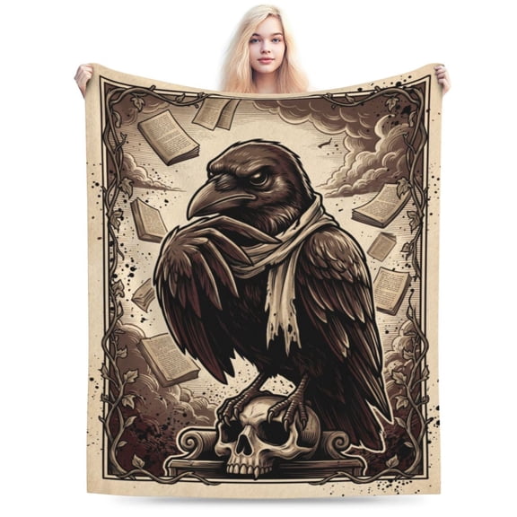 Skull Throw Blanket, Skeleton Crow Blanket, Super Soft Cozy Plush Fluffy Fuzzy Flannel Blanket, Halloween Decor, Gift for Men & Women 50x40