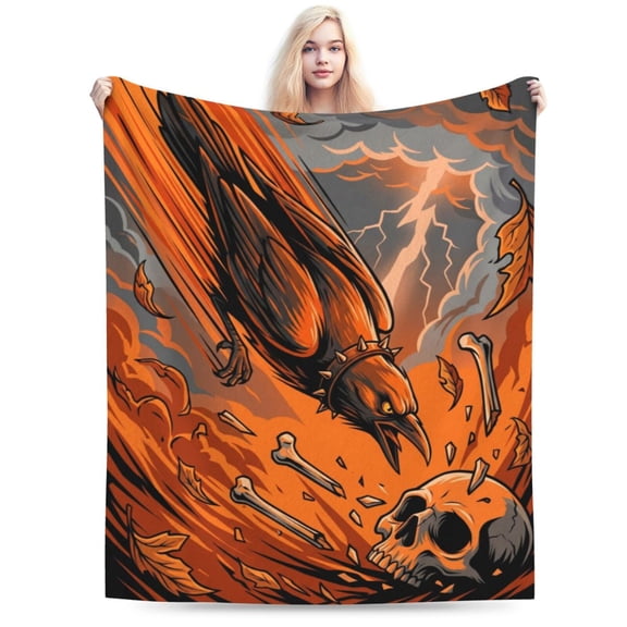 Skull Throw Blanket, Skeleton Crow Blanket, Super Soft Cozy Plush Fluffy Fuzzy Flannel Blanket, Halloween Decor, Gift for Men & Women 50x40