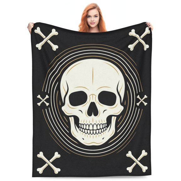 Skull Throw Blanket, Skull & Bones Pattern, Soft Cozy Plush Blanket for Halloween, Perfect for Lounging, Sofa Couch and Bed 50x40