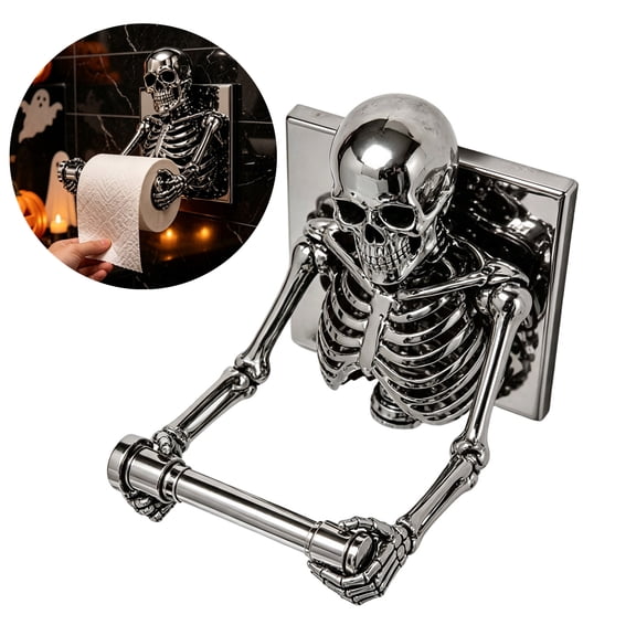 Skull Toilet Paper Holder, Resin Wall Mount Toilet Paper Roll Holder- Skeleton Toilet Tissue Dispenser Wall Decoration for Halloween, Gothic, Ghost Festival