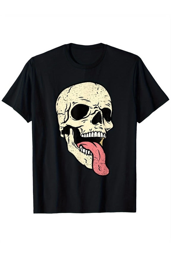 Skull Tongue Out Halloween Spooky Skeleton Bones Gothic Goth T-Shirt for Men Women, Gifts Halloween Gifts Thanksgiving Gifts Christmas Gifts, Men'S T-Shirts, Unisex Black