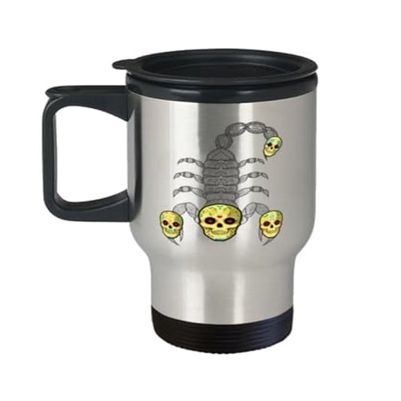 Skull Travel Mug with Scorpion Design - 14oz Portable Cup for Gifts & Birthdays