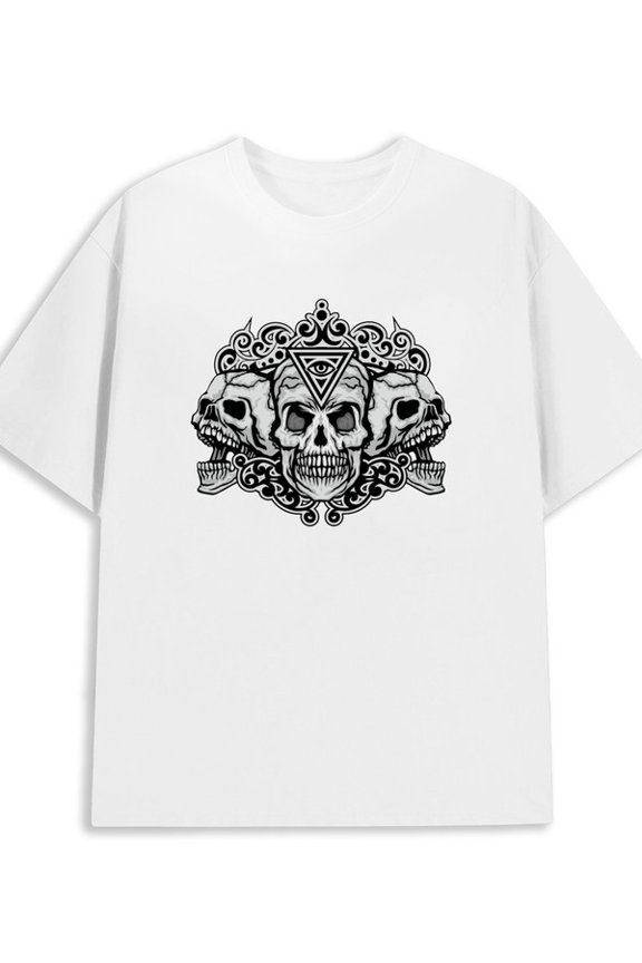 Skull Trinity Tee for men 180G 100% Cotton white Basic Unisex Shirt Crewneck tshirts Fashion Unisex Shirt Printed tshirts Basic Unisex Shirt Cotton tshirts