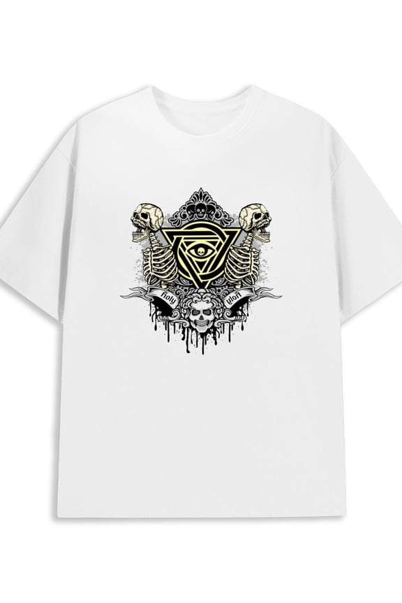 Skull Trinity Tee men's 180G 100% Cotton white Funny Unisex Shirt Short Sleeve tshirts Vintage Unisex Shirt Graphic Tee tshirts Retro Unisex Shirt Printed tshirts