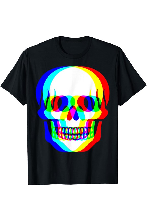 Skull Trippy Vaporwave Halloween Techno Rave Ghost Spooky T-Shirt BLACK Unisex S-5XL Hot Trending Shirt, Vintage Birthday Gift