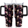 thumbnail image 1 of Skull Tumbler with Handle and Straw,40 oz Skeleton Rose Butterfly Stainless Steel Insulated Cup with Lid and Straw,Goth Travel Coffee Mug Water Bottle,Birthday Halloween Mothers Day Gifts for Women, 1 of 7