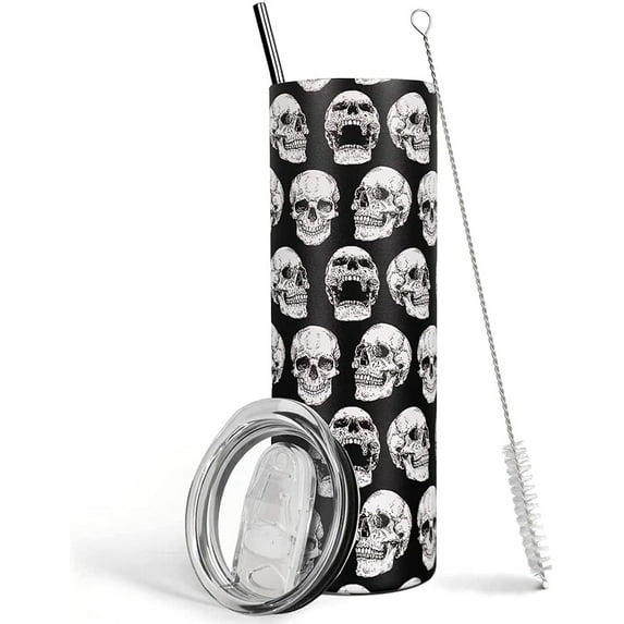 Skull Tumbler with Lid and Straw Goth Tumbler Skull Coffee Mug, 20 oz Halloween Gothic Tumbler Water bottle Cup , Goth Travel Mugs, Skull Decor Gifts