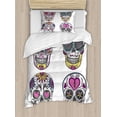 thumbnail image 1 of Skull Twin Size Duvet Cover Set, Colorful Ornate Mexican Sugar Skull Set with Flower and Heart Pattern Calavera Humor, Decorative 2 Piece Bedding Set with 1 Pillow Sham, Multicolor, by Ambesonne, 1 of 3