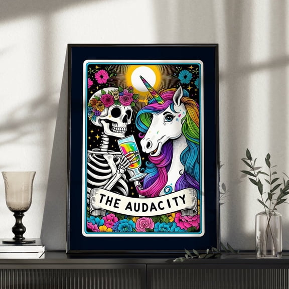 Skull & Unicorn Art poster, Gothic Emo Decor Unframed Paper Print