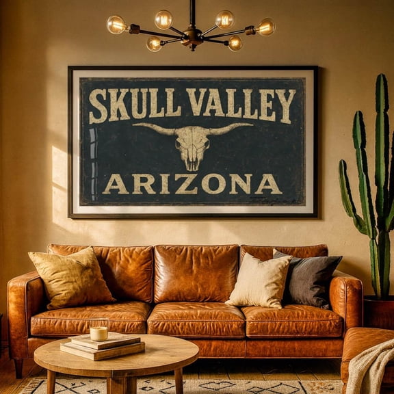 Skull Valley Arizona Sign Print, Vintage Western Wall Art, Rustic Cowboy Decor, Old Saloon Style For Ranch Or Cabin #3408, Unframed Poster Size 16x24