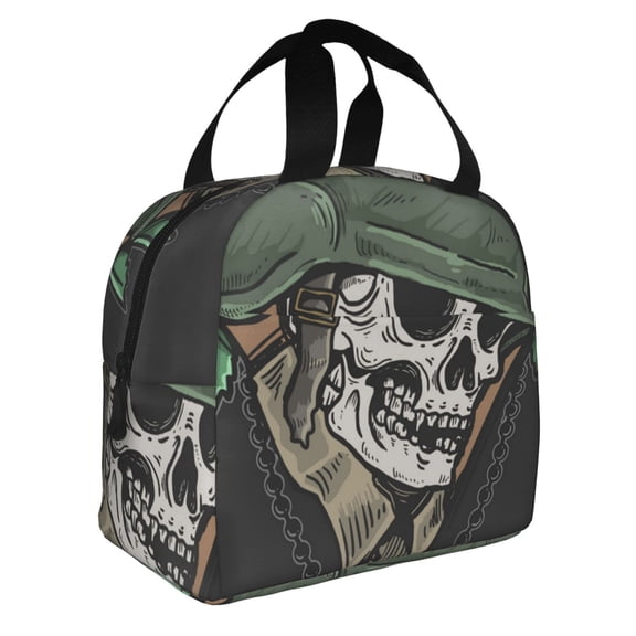 Skull Veteran Army Leaf Reusable Lunch Bag Insulated Meal Tote Box Thermal Cooler Handbag Food Container For Work Travel Picnic