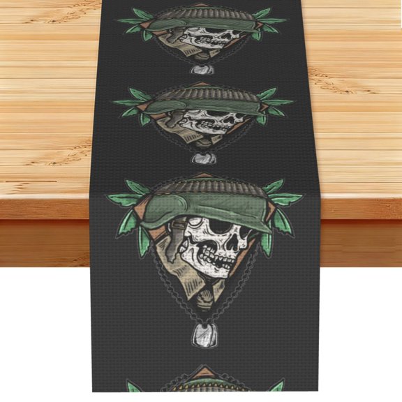 Skull Veteran Army Leaf Table Runner 13x72 Inch for Dining Table Kitchen Wedding Party Decor Fireplace Mantle