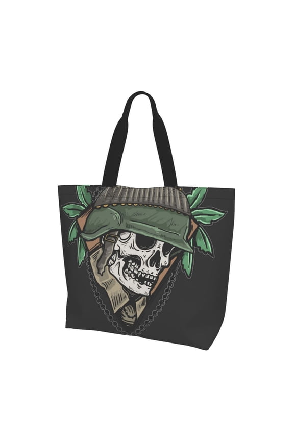 Skull Veteran Army Leaf Women Reusable Bag Large Shoulder Handbag Top Handle Purse Tote