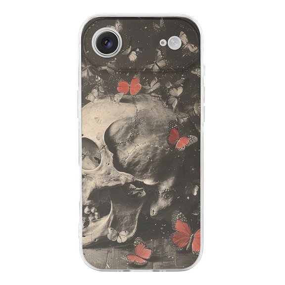 Skull Vintage Butterflies Phone Case Compatible with iPhone 17 Air TPU Transparent Shockproof Cover